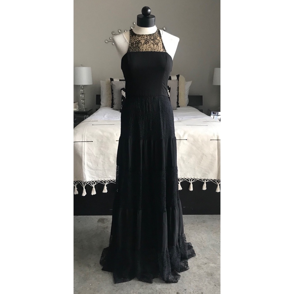 Ali & Jay Black Lace Panel Gown Size Small S Sheer